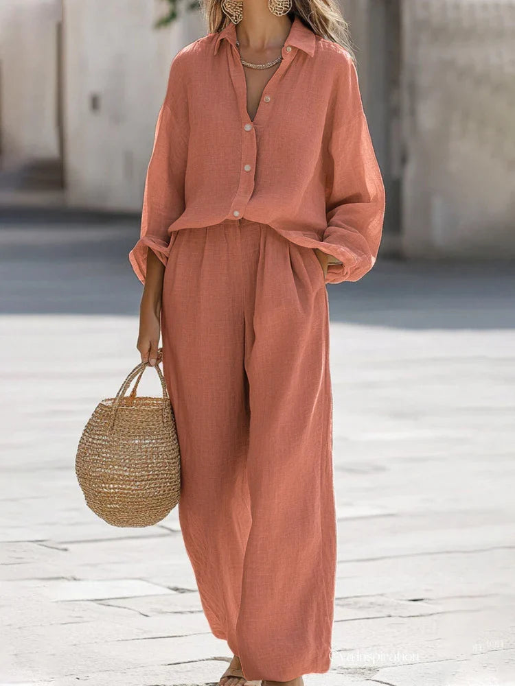 Women's Two-Piece Shirt and Trouser Co-Ord Set