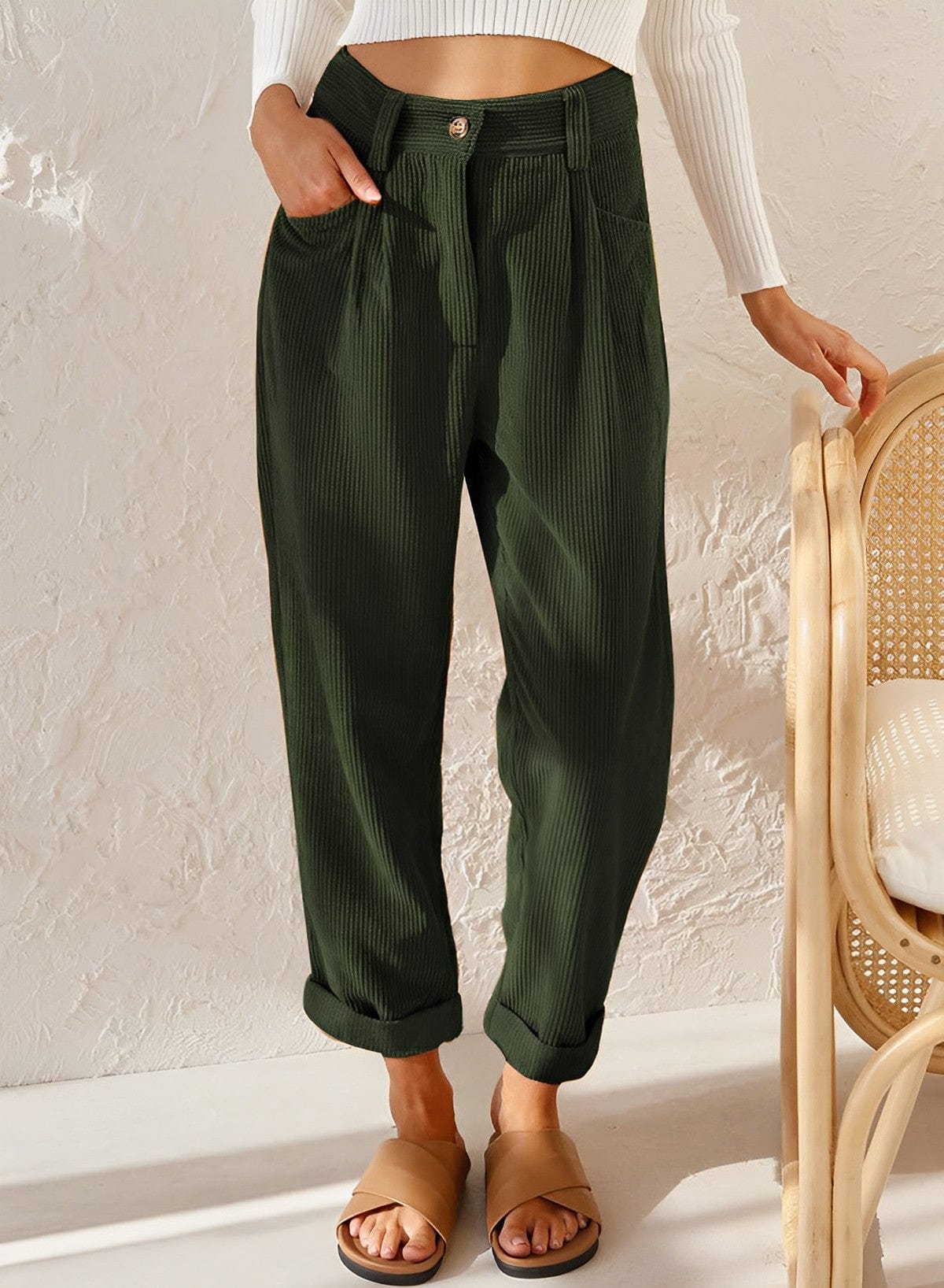 Stylish Women's Corduroy Pants with High Waist – Naima