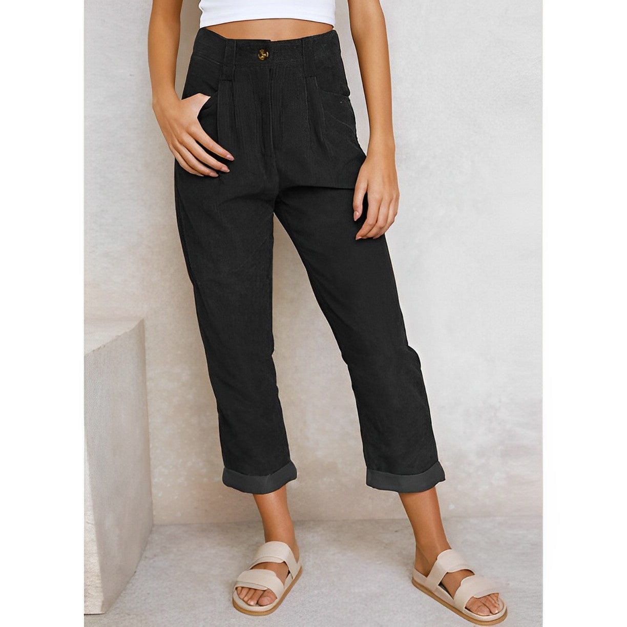 Stylish Women's Corduroy Pants with High Waist – Naima