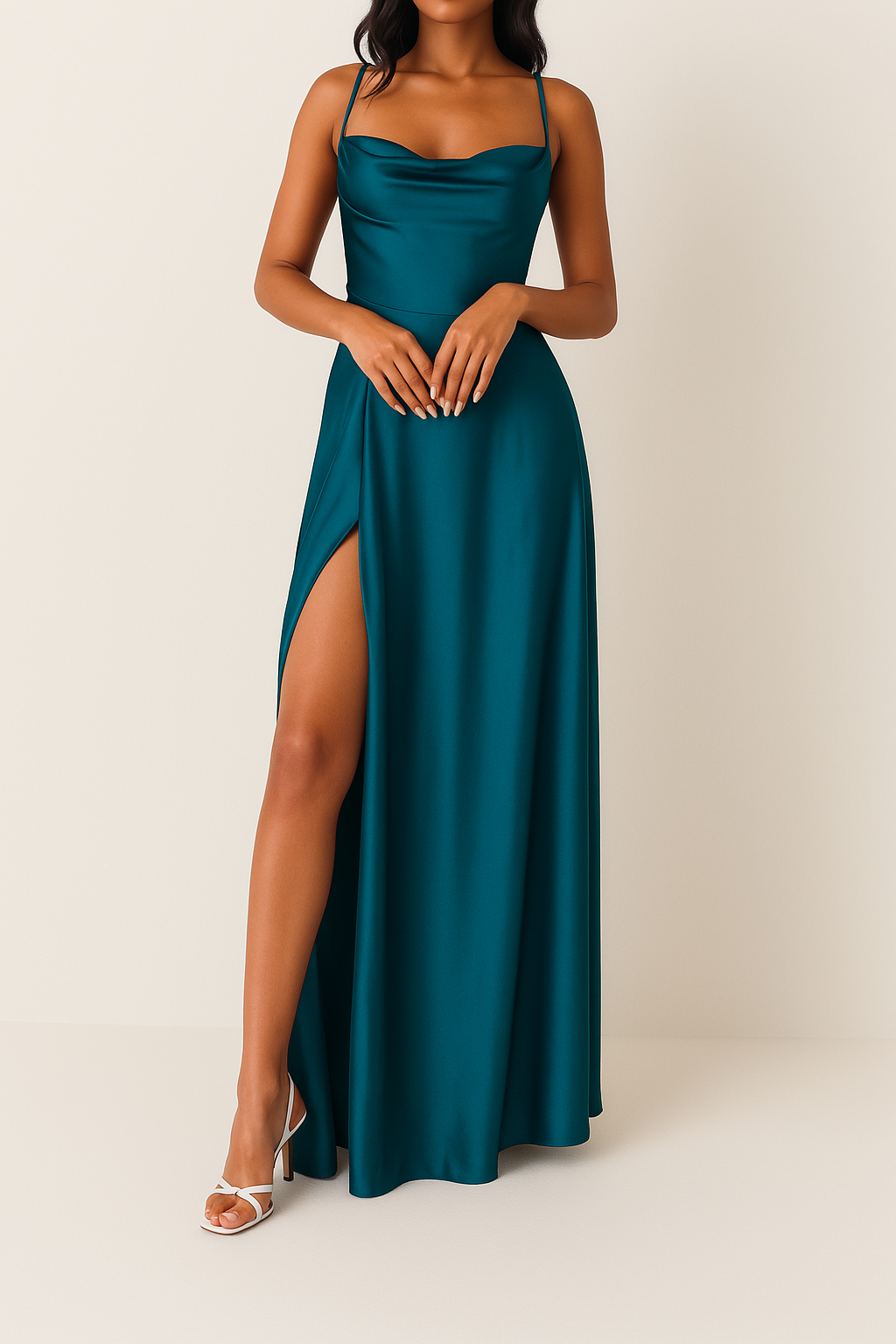 Sleeveless Silk Maxi Dress with High Slit – Serena