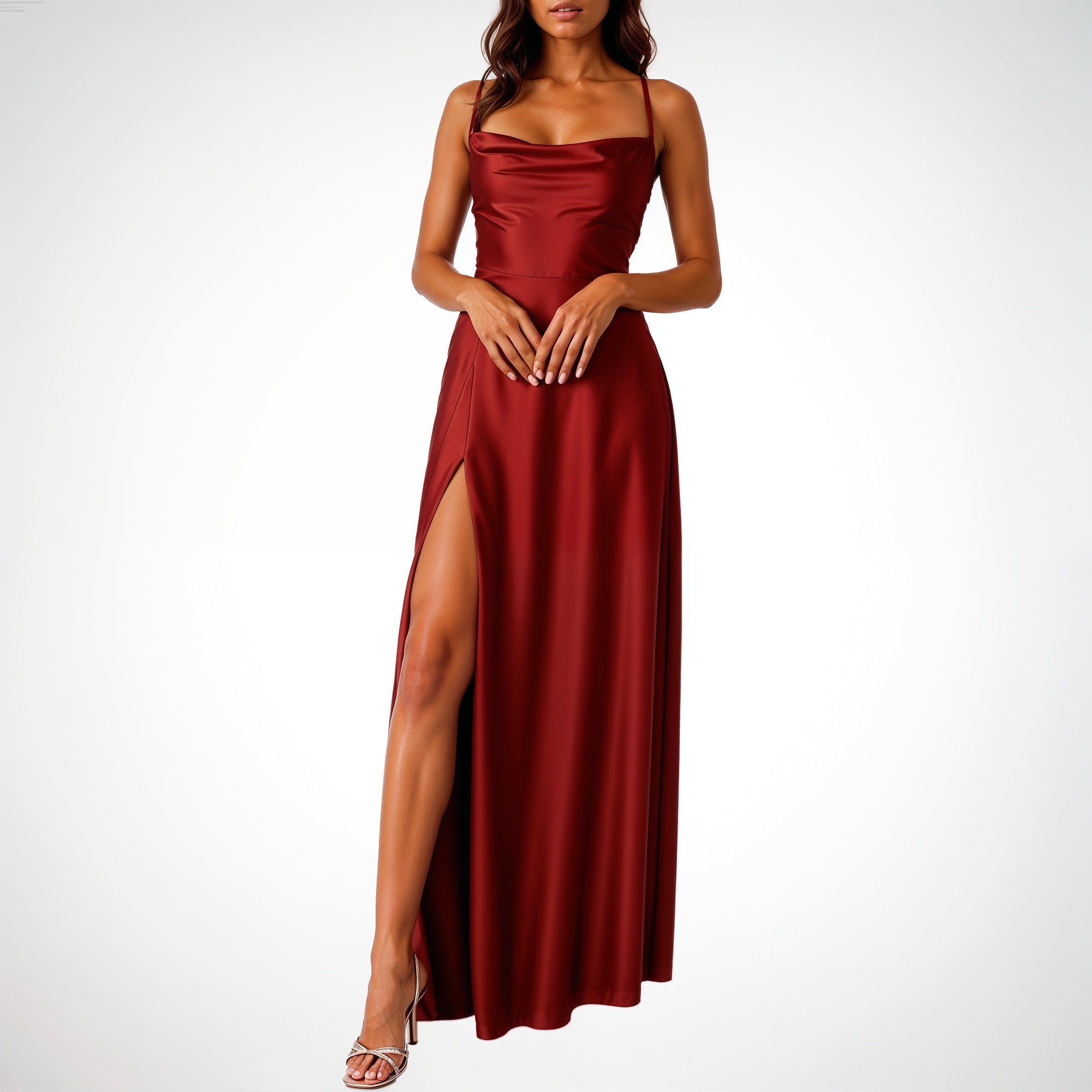 Sleeveless Silk Maxi Dress with High Slit – Serena