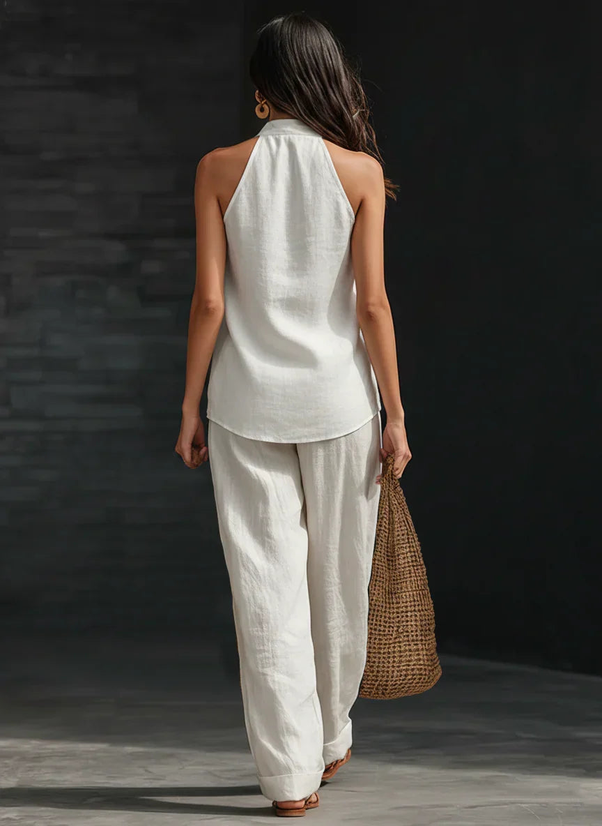 Women's Wide-Leg Trouser Co-Ord Set with V-Neck Top
