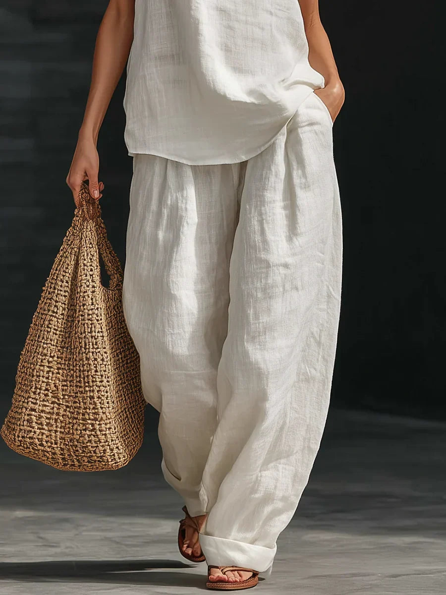 Women's Wide-Leg Trouser Co-Ord Set with V-Neck Top