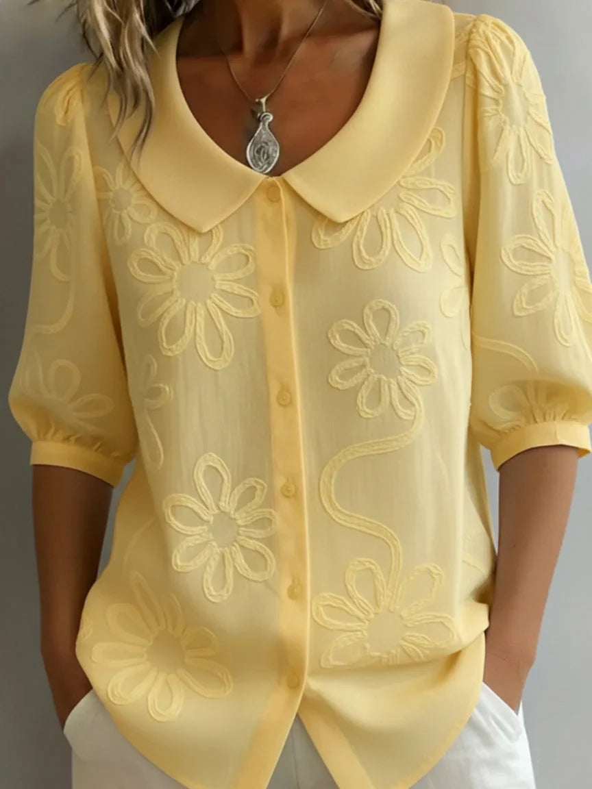 Women's Floral Embroidered Blouse with Relaxed Fit