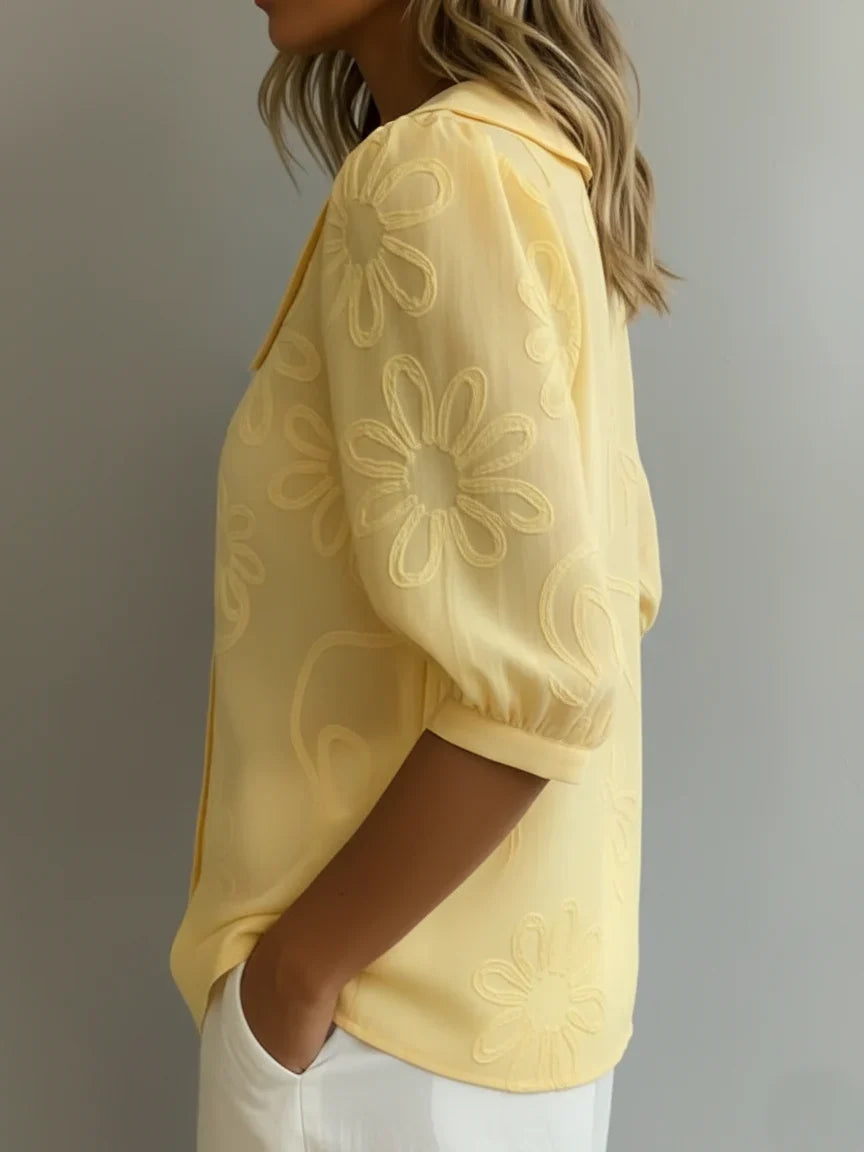 Women's Floral Embroidered Blouse with Relaxed Fit