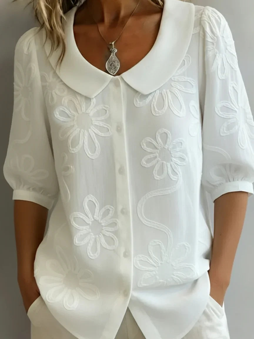 Women's Floral Embroidered Blouse with Relaxed Fit