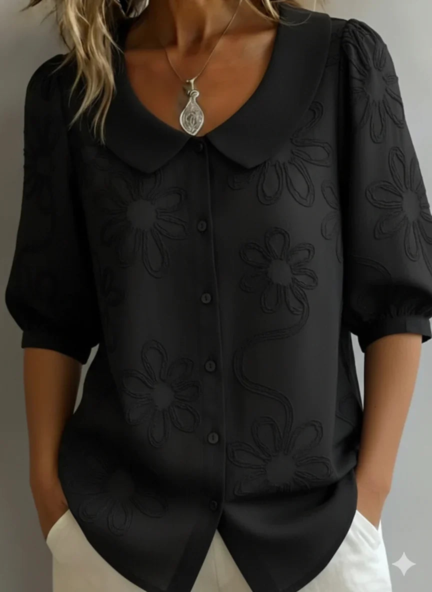 Women's Floral Embroidered Blouse with Relaxed Fit