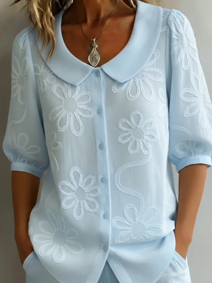 Women's Floral Embroidered Blouse with Relaxed Fit