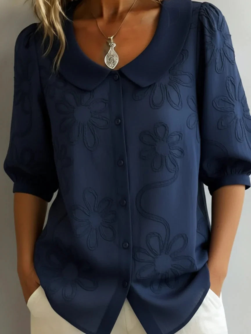 Women's Floral Embroidered Blouse with Relaxed Fit