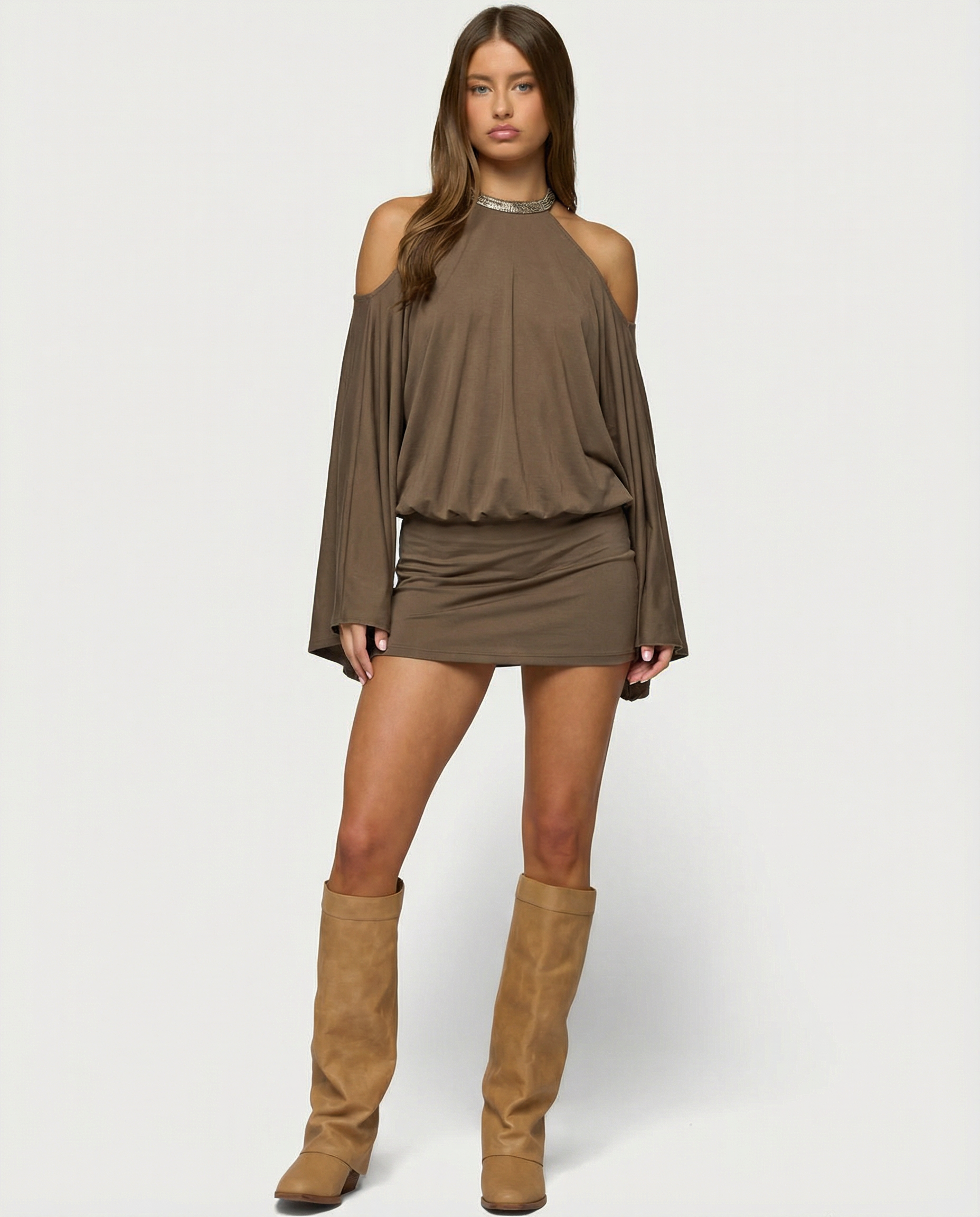 Women's Open Back Party Mini Dress with Gold Chain Detail