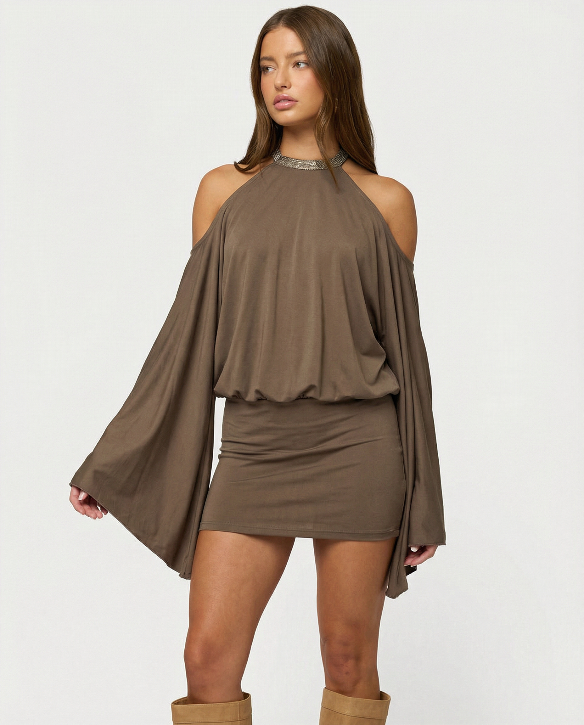 Women's Open Back Party Mini Dress with Gold Chain Detail