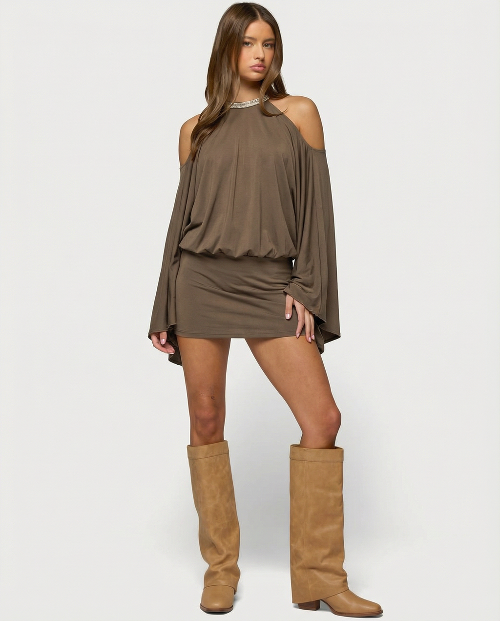 Women's Open Back Party Mini Dress with Gold Chain Detail