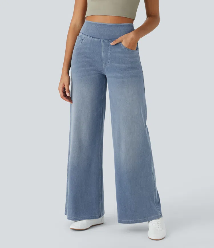 Women's High-Waisted Wide-Leg Jeans with Functional Pockets