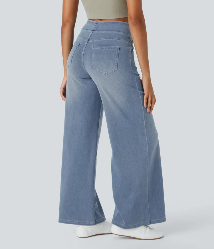 Women's High-Waisted Wide-Leg Jeans with Functional Pockets