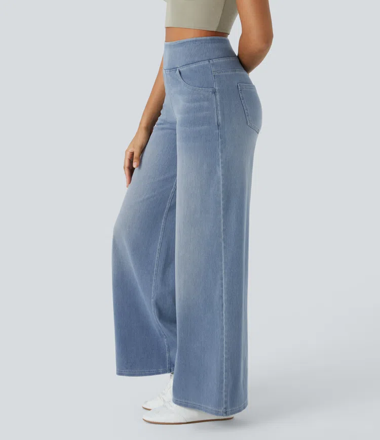 Women's High-Waisted Wide-Leg Jeans with Functional Pockets