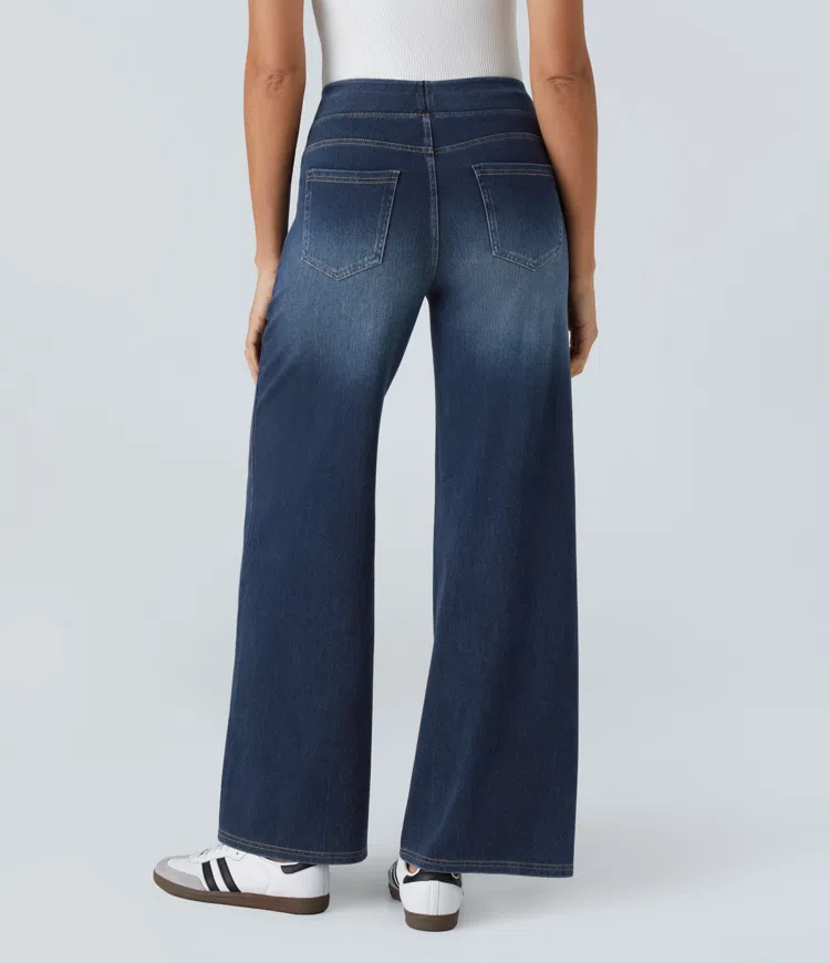 Women's High-Waisted Wide-Leg Jeans with Functional Pockets
