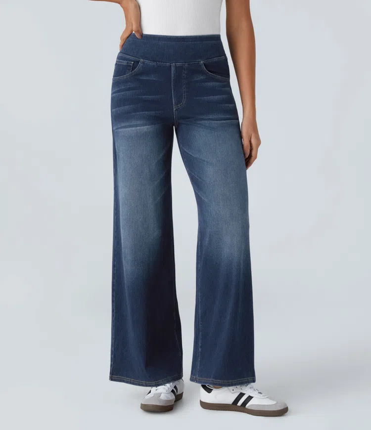 Women's High-Waisted Wide-Leg Jeans with Functional Pockets