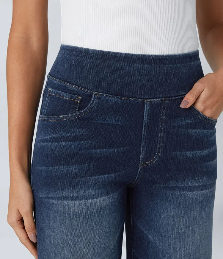 Women's High-Waisted Wide-Leg Jeans with Functional Pockets