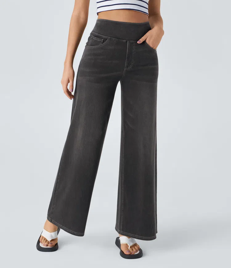 Women's High-Waisted Wide-Leg Jeans with Functional Pockets