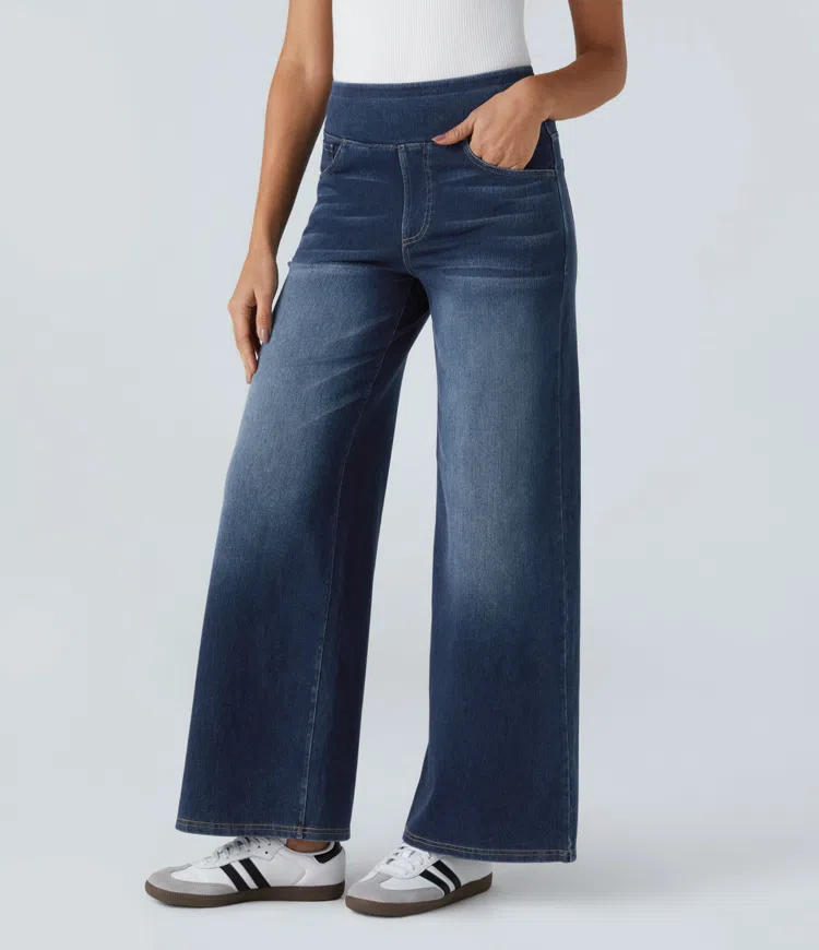 Women's High-Waisted Wide-Leg Jeans with Functional Pockets