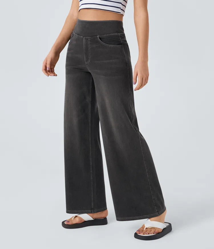 Women's High-Waisted Wide-Leg Jeans with Functional Pockets