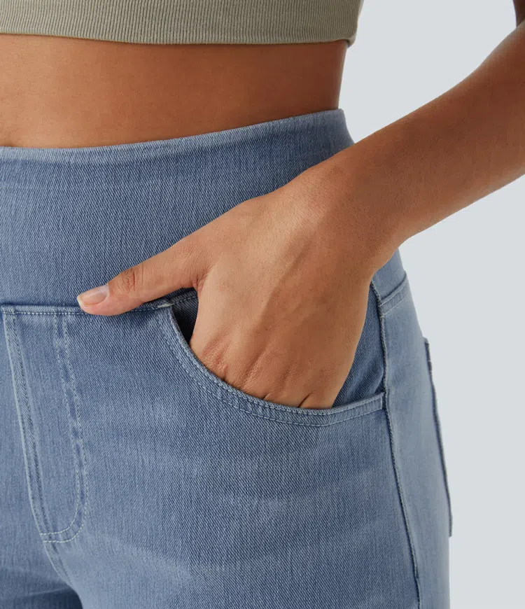 Women's High-Waisted Wide-Leg Jeans with Functional Pockets