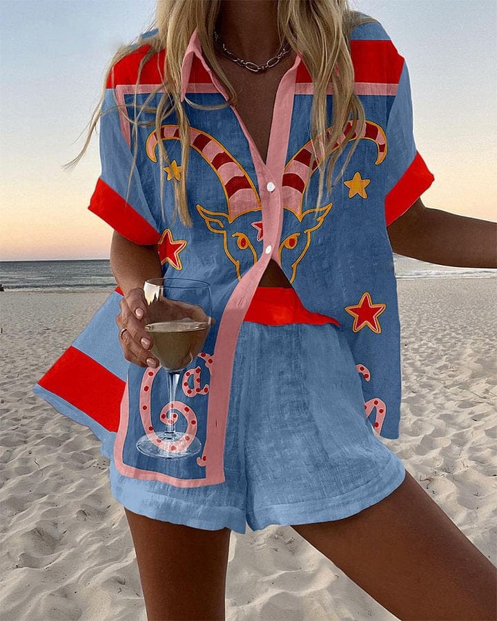 Women's Linen Shirt and Shorts Co-ord Set with Elasticated Waist