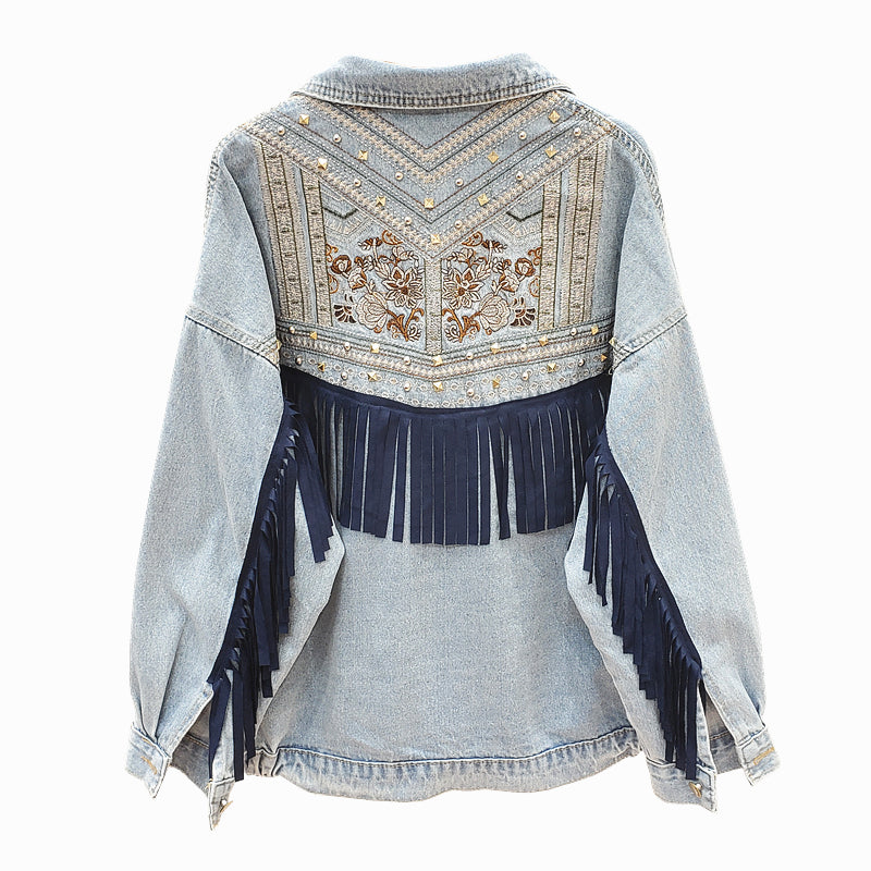 Boho Brooklynn Denim Jacket | A Unique Jacket with Floral Print and Fringes
