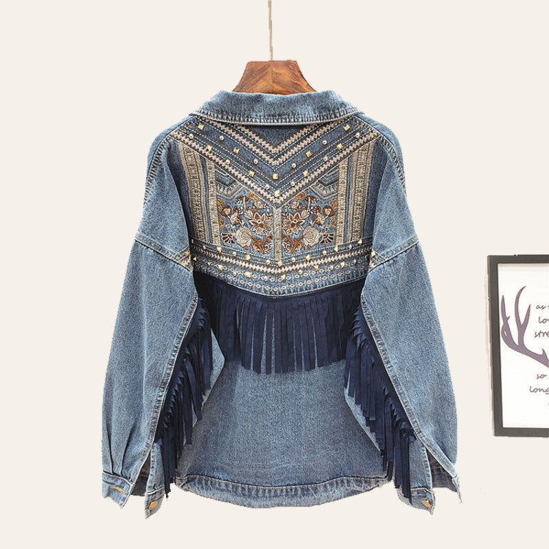 Boho Brooklynn Denim Jacket | A Unique Jacket with Floral Print and Fringes