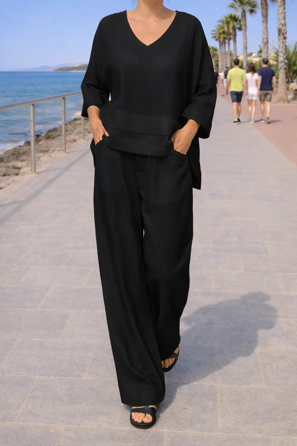 Women's Wide-Leg Trouser and V-Neck Top Co-ord Set