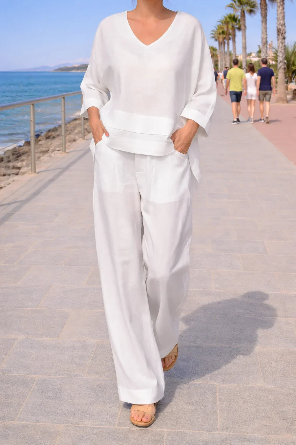 Women's Wide-Leg Trouser and V-Neck Top Co-ord Set