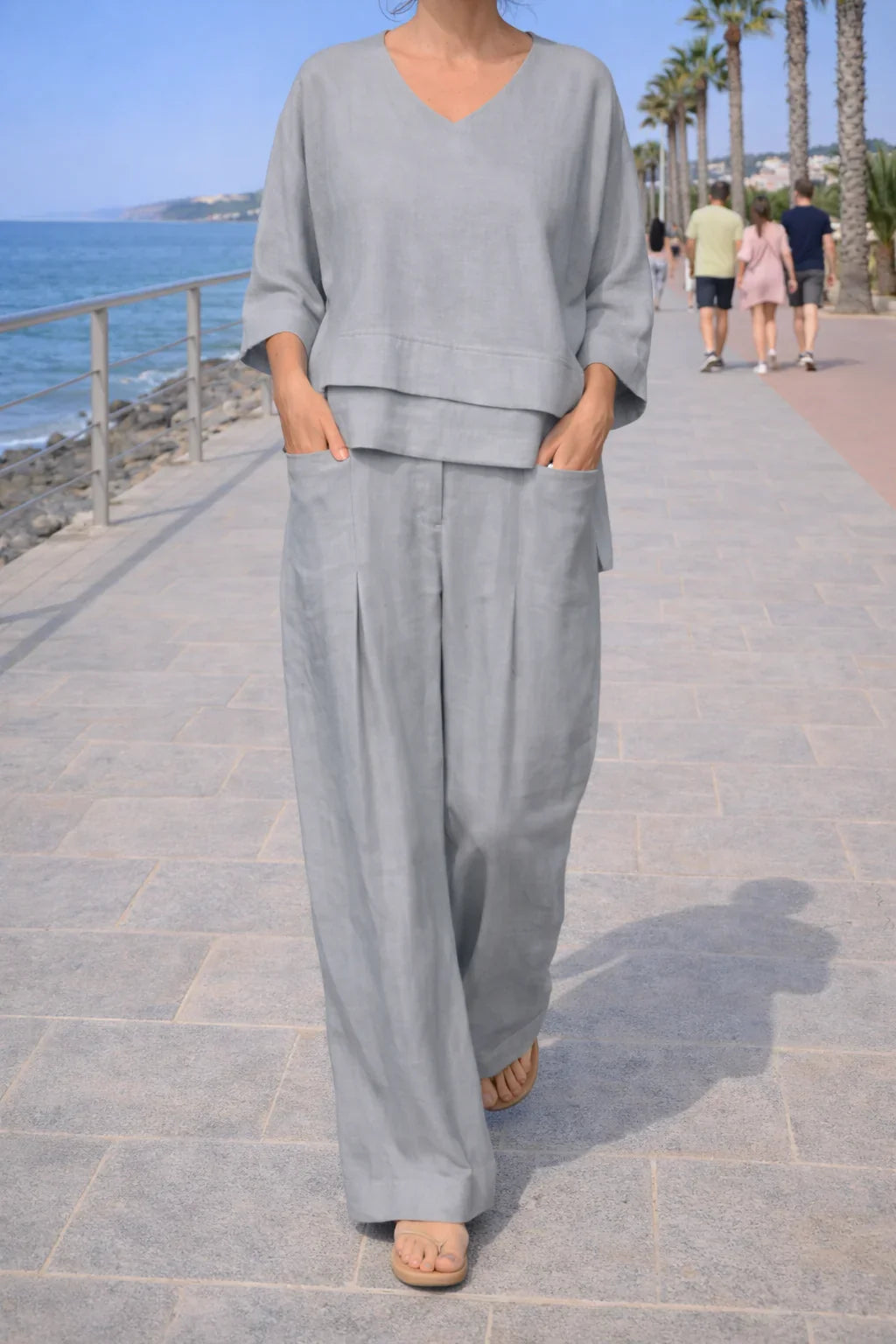 Women's Wide-Leg Trouser and V-Neck Top Co-ord Set
