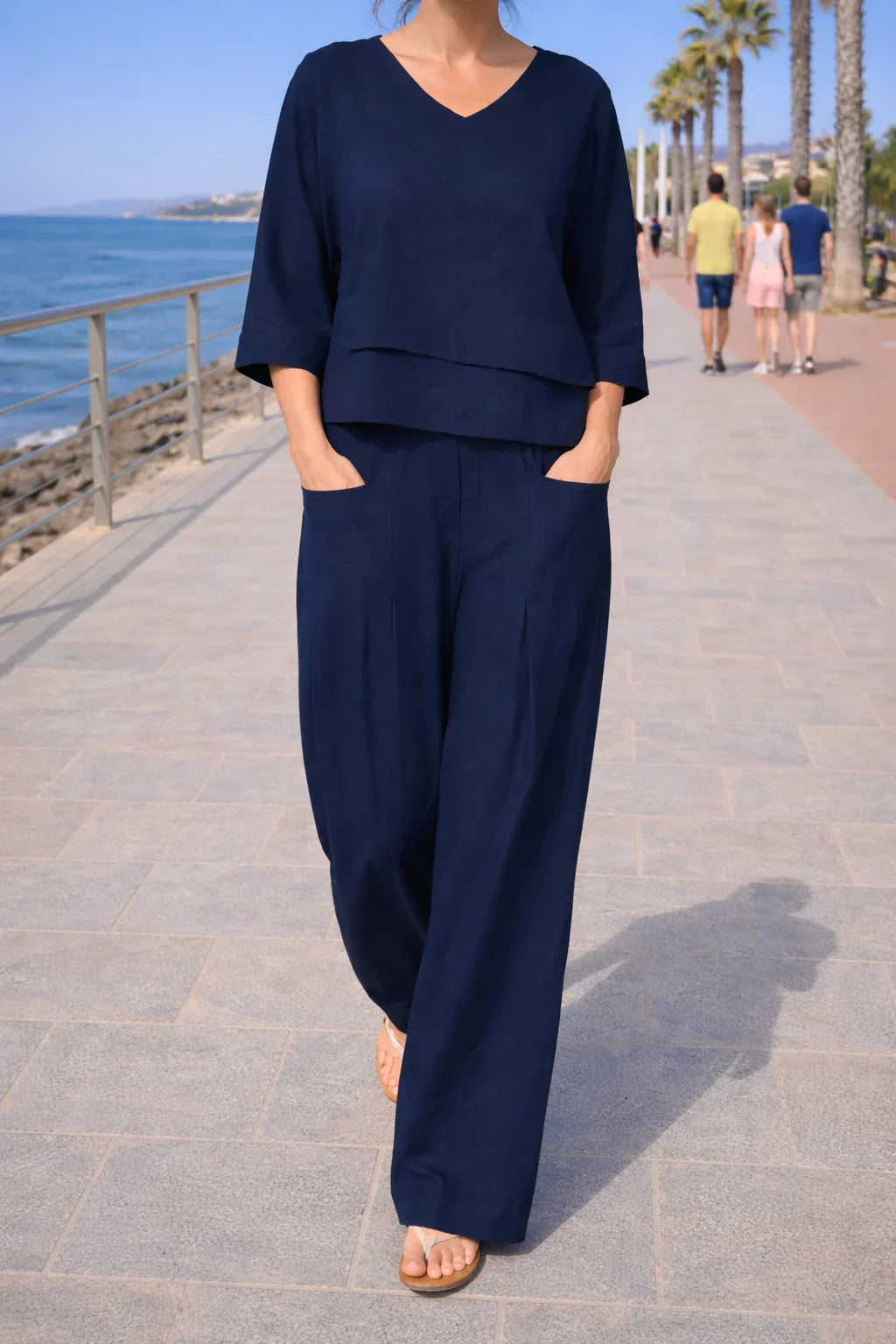 Women's Wide-Leg Trouser and V-Neck Top Co-ord Set
