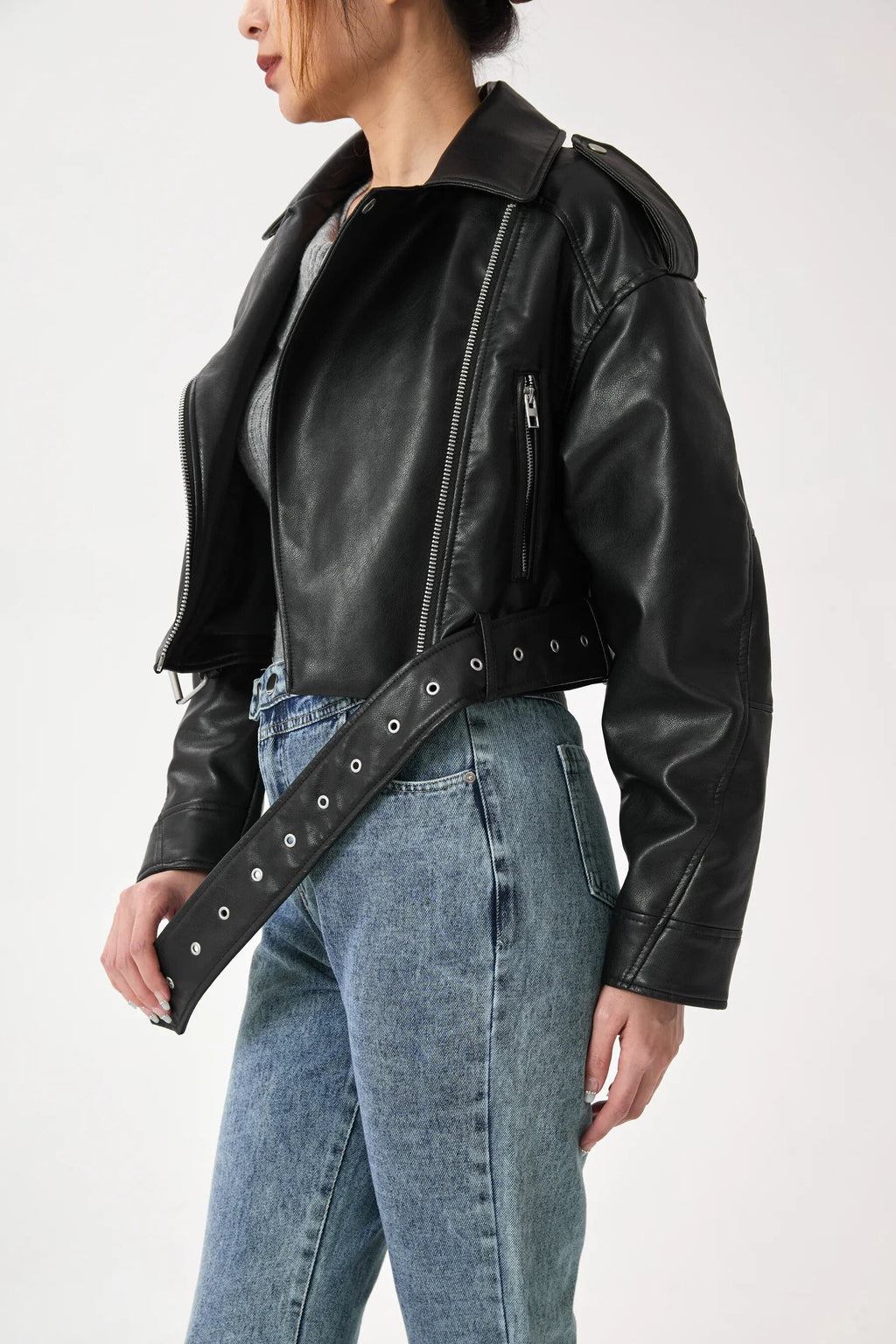 Sophia Cropped Biker Jacket | Vintage & Stylish