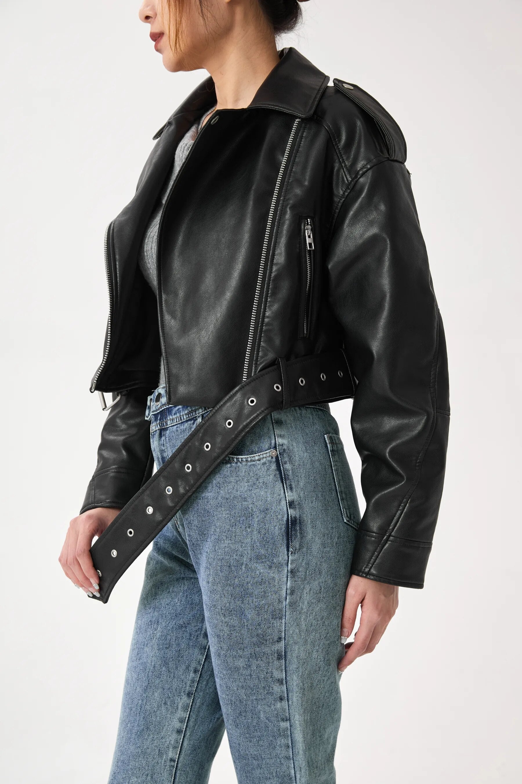 Sophia Cropped Biker Jacket | Vintage & Stylish