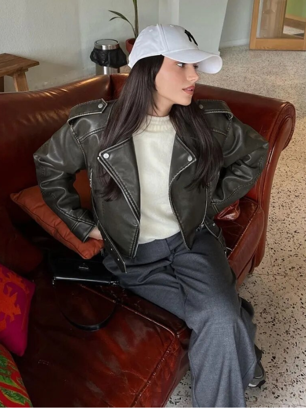 Sophia Cropped Biker Jacket | Vintage & Stylish