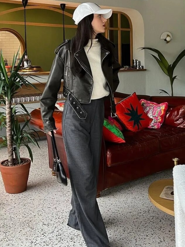 Sophia Cropped Biker Jacket | Vintage & Stylish