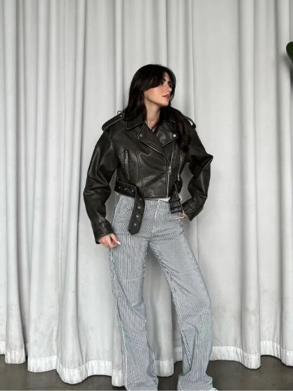 Sophia Cropped Biker Jacket | Vintage & Stylish