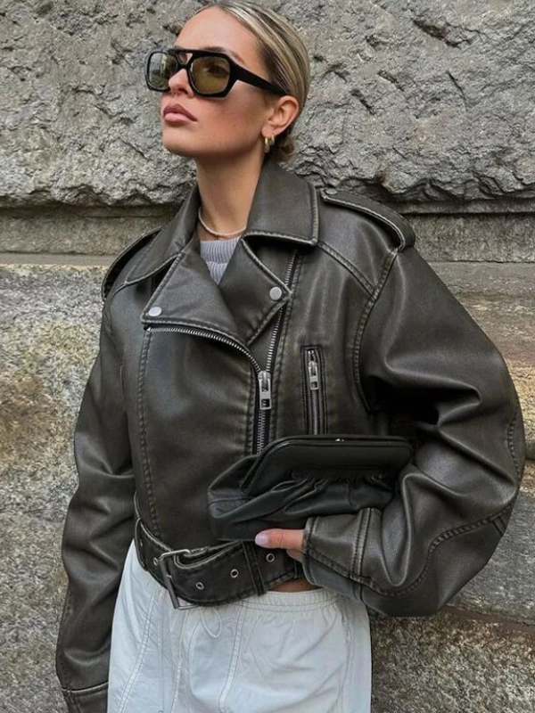 Sophia Cropped Biker Jacket | Vintage & Stylish