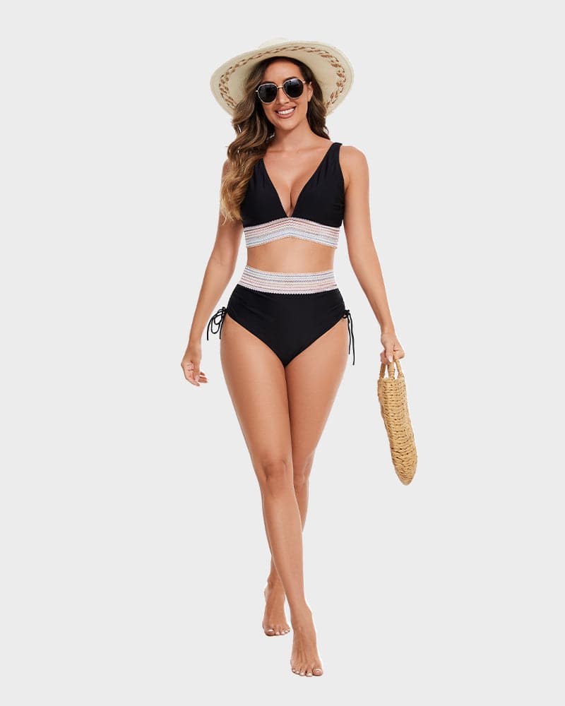Women's High Waist Tummy Control Bikini with Adjustable Straps