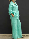 Women's Linen Co-Ord Shirt and Wide-Leg Trouser Set