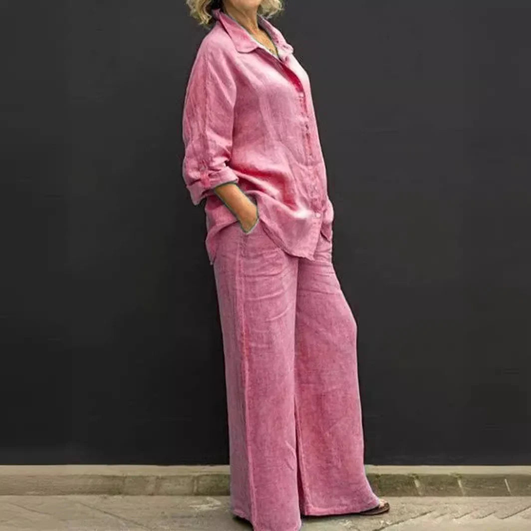 Women's Linen Co-Ord Shirt and Wide-Leg Trouser Set