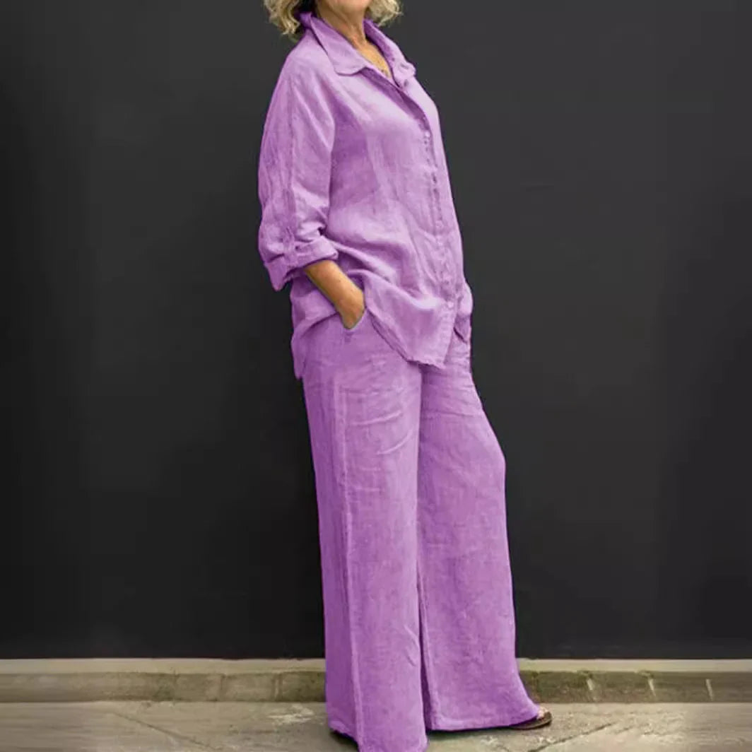Women's Linen Co-Ord Shirt and Wide-Leg Trouser Set