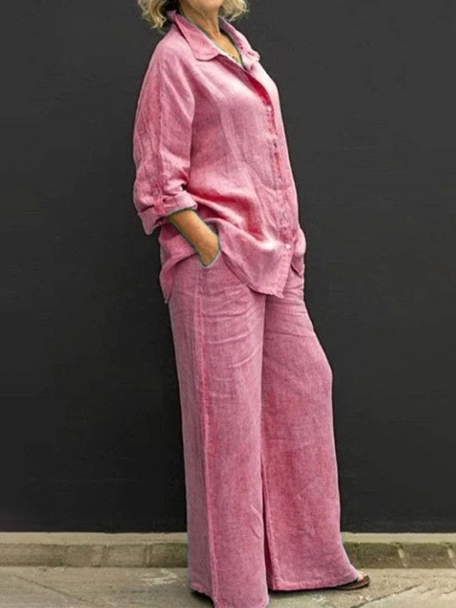Women's Linen Co-Ord Shirt and Wide-Leg Trouser Set