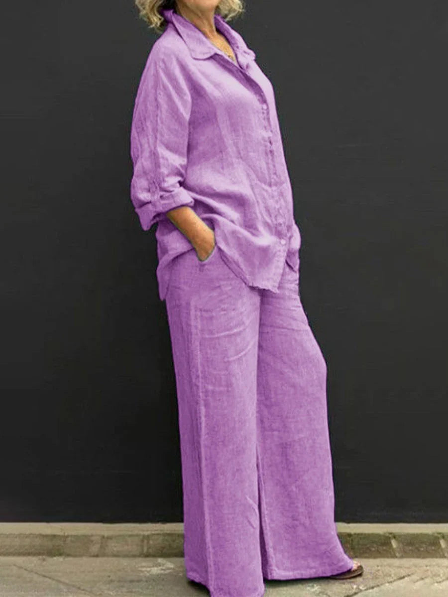 Women's Linen Co-Ord Shirt and Wide-Leg Trouser Set