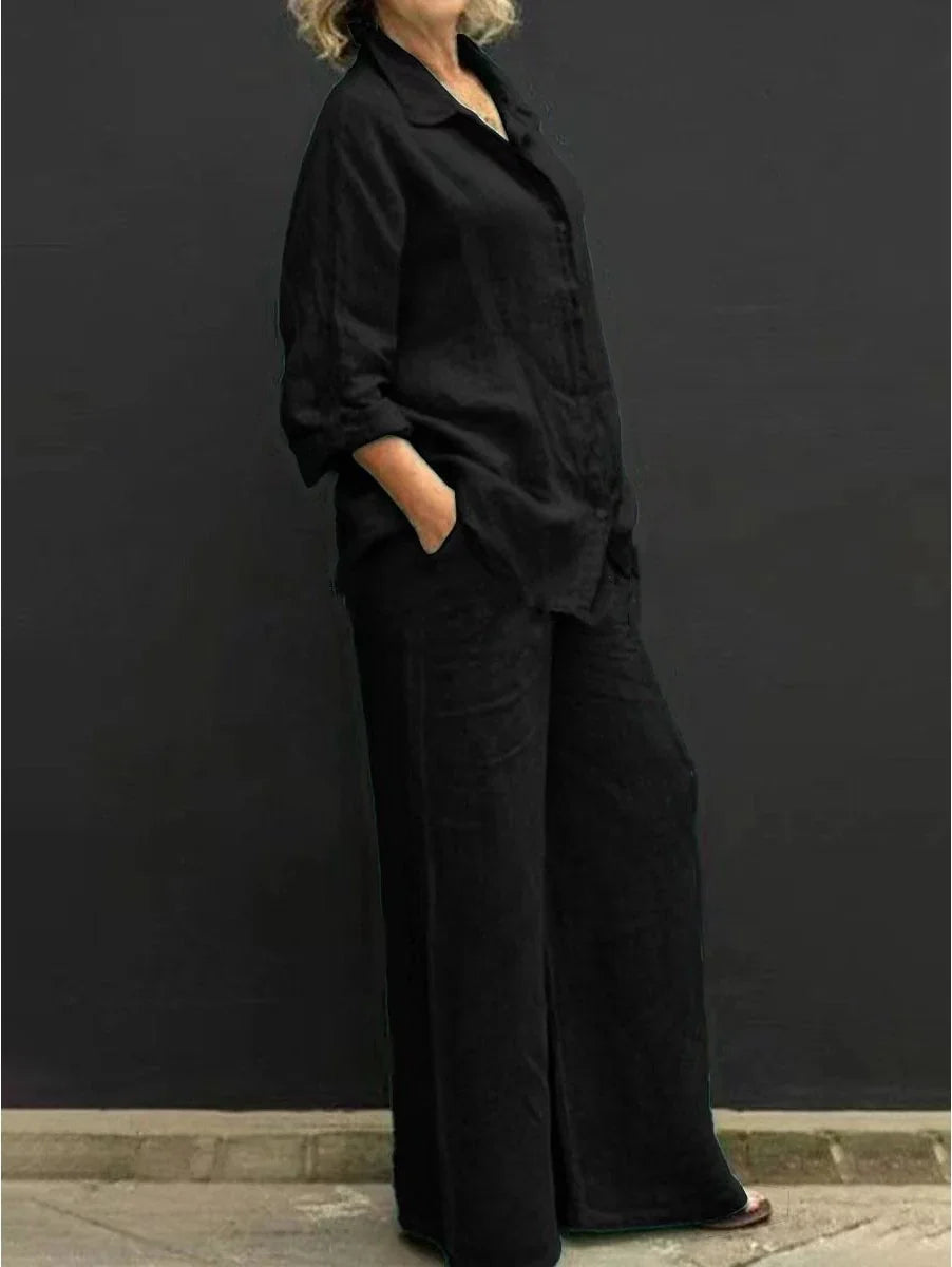 Women's Linen Co-Ord Shirt and Wide-Leg Trouser Set