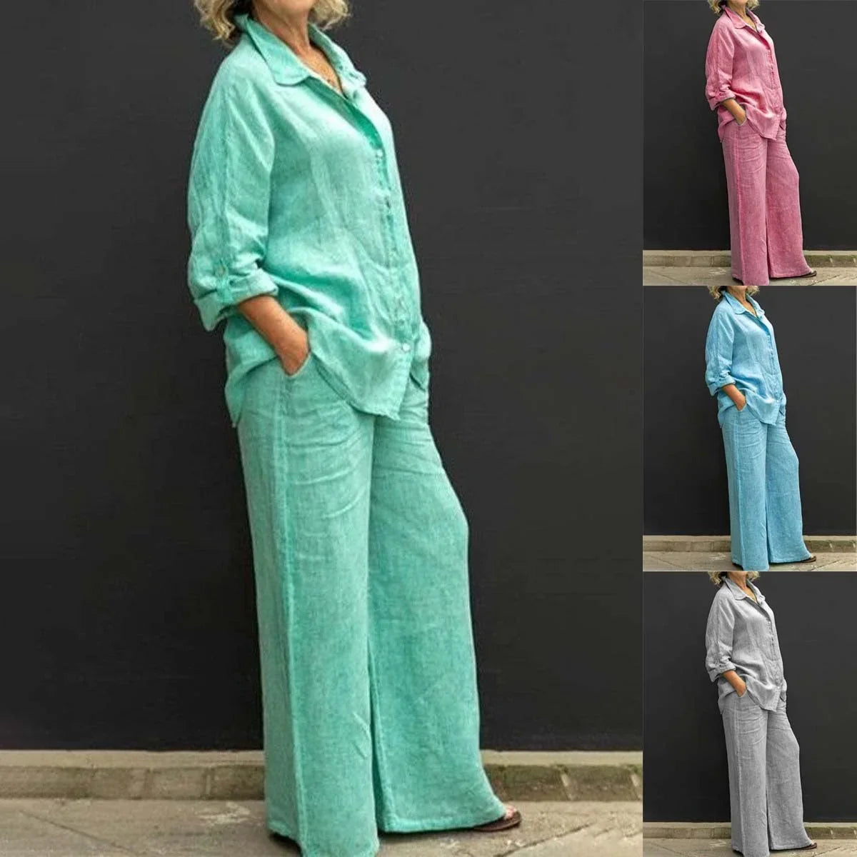 Women's Linen Co-Ord Shirt and Wide-Leg Trouser Set