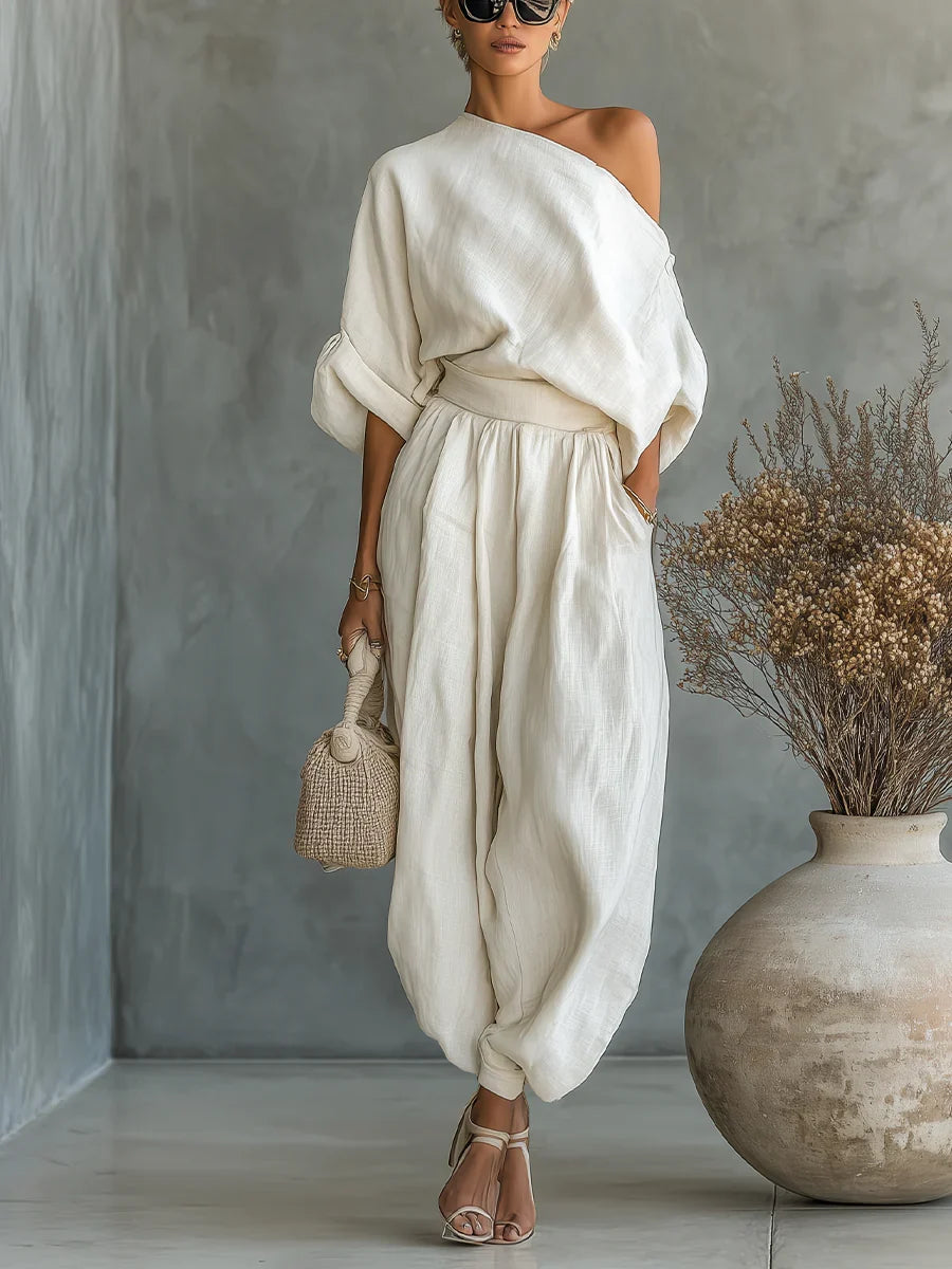 Women's Off-Shoulder Two-Piece Co-Ord Trouser Set