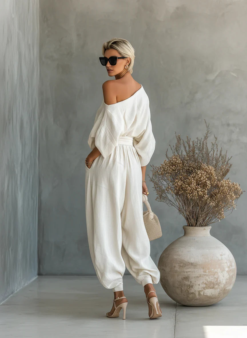 Women's Off-Shoulder Two-Piece Co-Ord Trouser Set